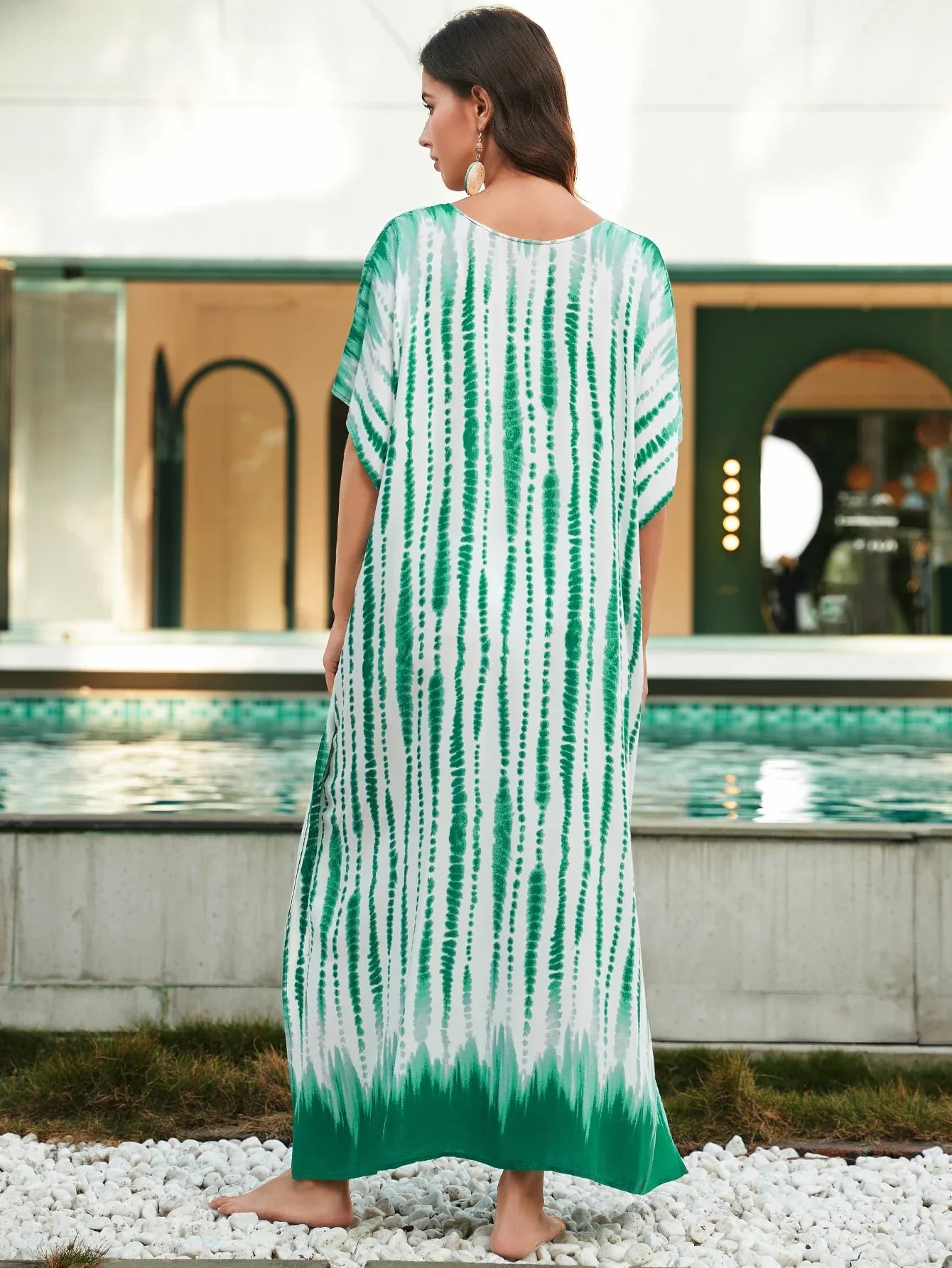 Green Striped Button Kaftan