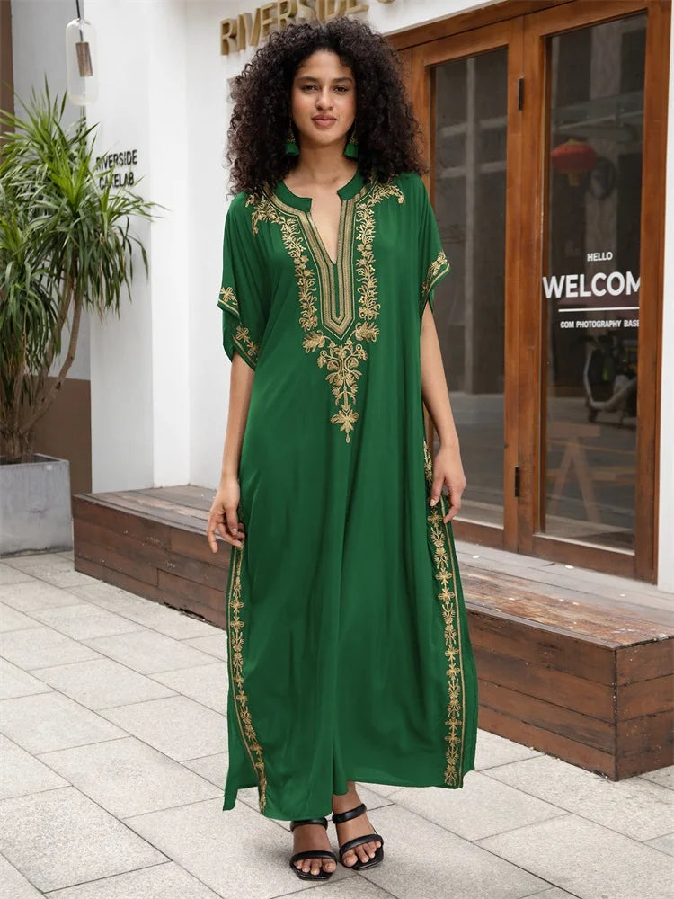 Chic Gold Embroidered Kaftan