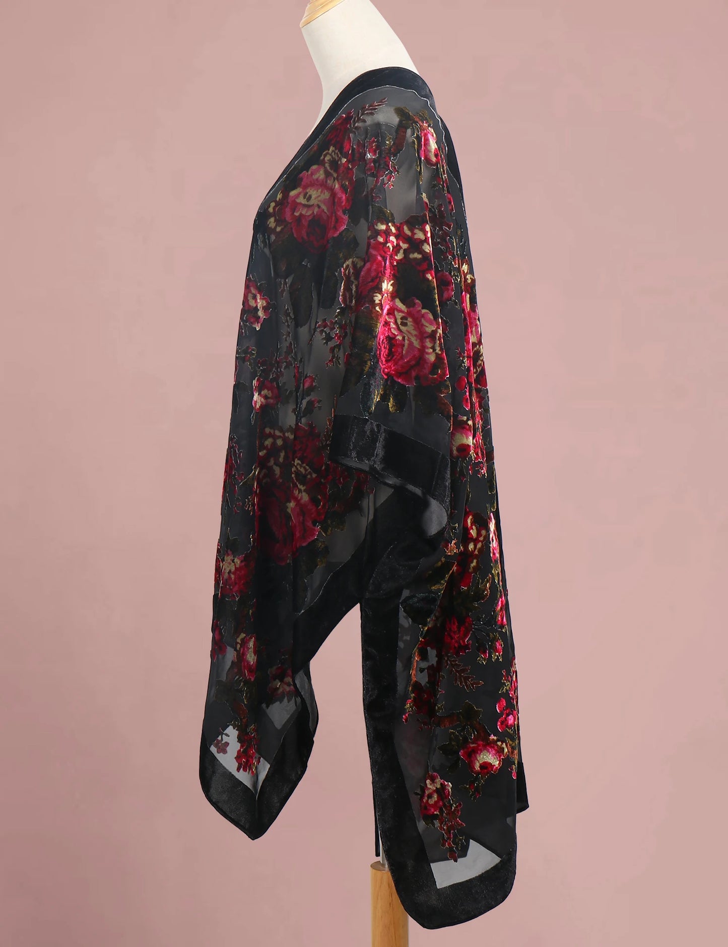 WeHello Bohemian Women's Burnout Velvet Kimono Long Cardigan With Beach Coverup Luxury Holiday Cardigan Shawl Tassel Chiffon