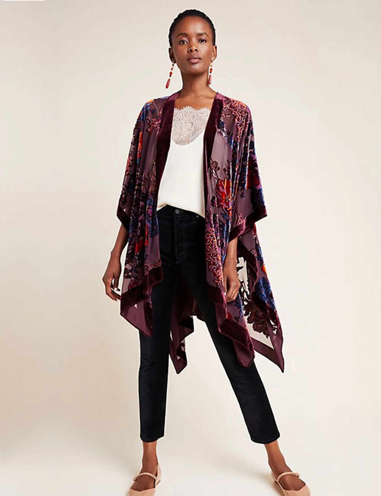 WeHello-Velvet Kimono for Women, Cardigan, Beach Cover Up without Tassel, Vacation Casual Shawl, Dropship, JYPF-34