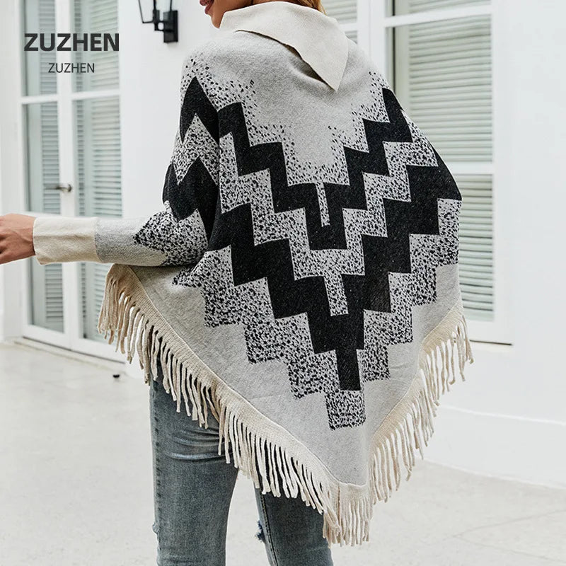 High Collar Women Knitting Shawl