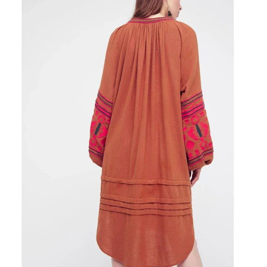 TEELYNN Boho Beach dress 2023 autumn cotton floral embroidery large lantern long sleeve o-neck loose Hippie women dresses Autumn