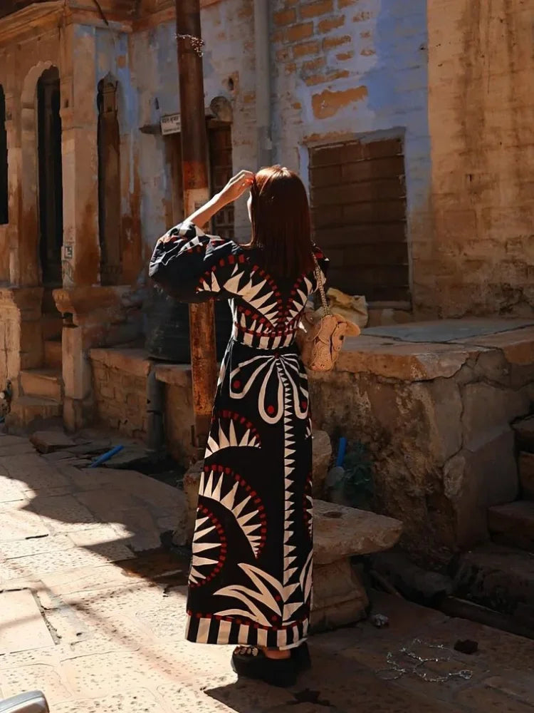 Midi Dress Elegant Puff Long Sleeves