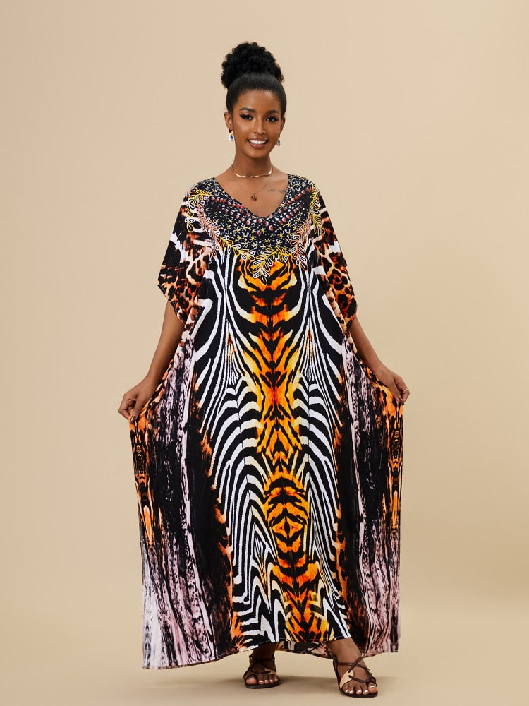 Beach Dresses Africa Printed Kaftans for Women Plus Size Robe Swimsuit Cover Up Bathing Suits Holiday Beachwear Dropshipping