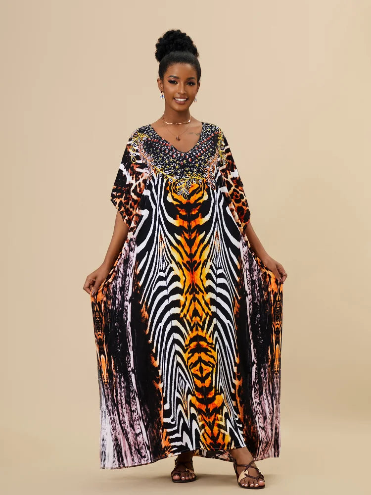 Beach Dresses Africa Printed Kaftans for Women Plus Size Robe Swimsuit Cover Up Bathing Suits Holiday Beachwear Dropshipping