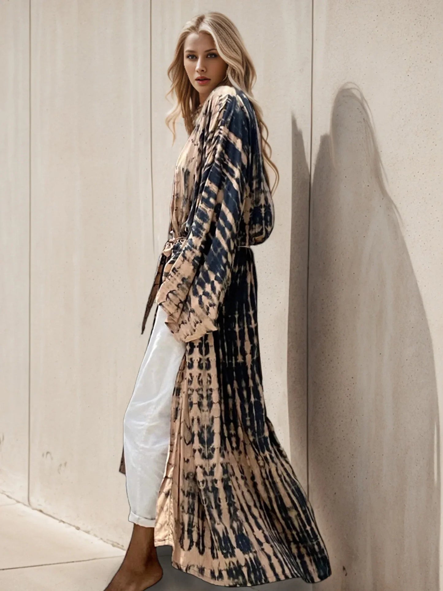 Bohemian Tie dye Striped Long Kimono Dress