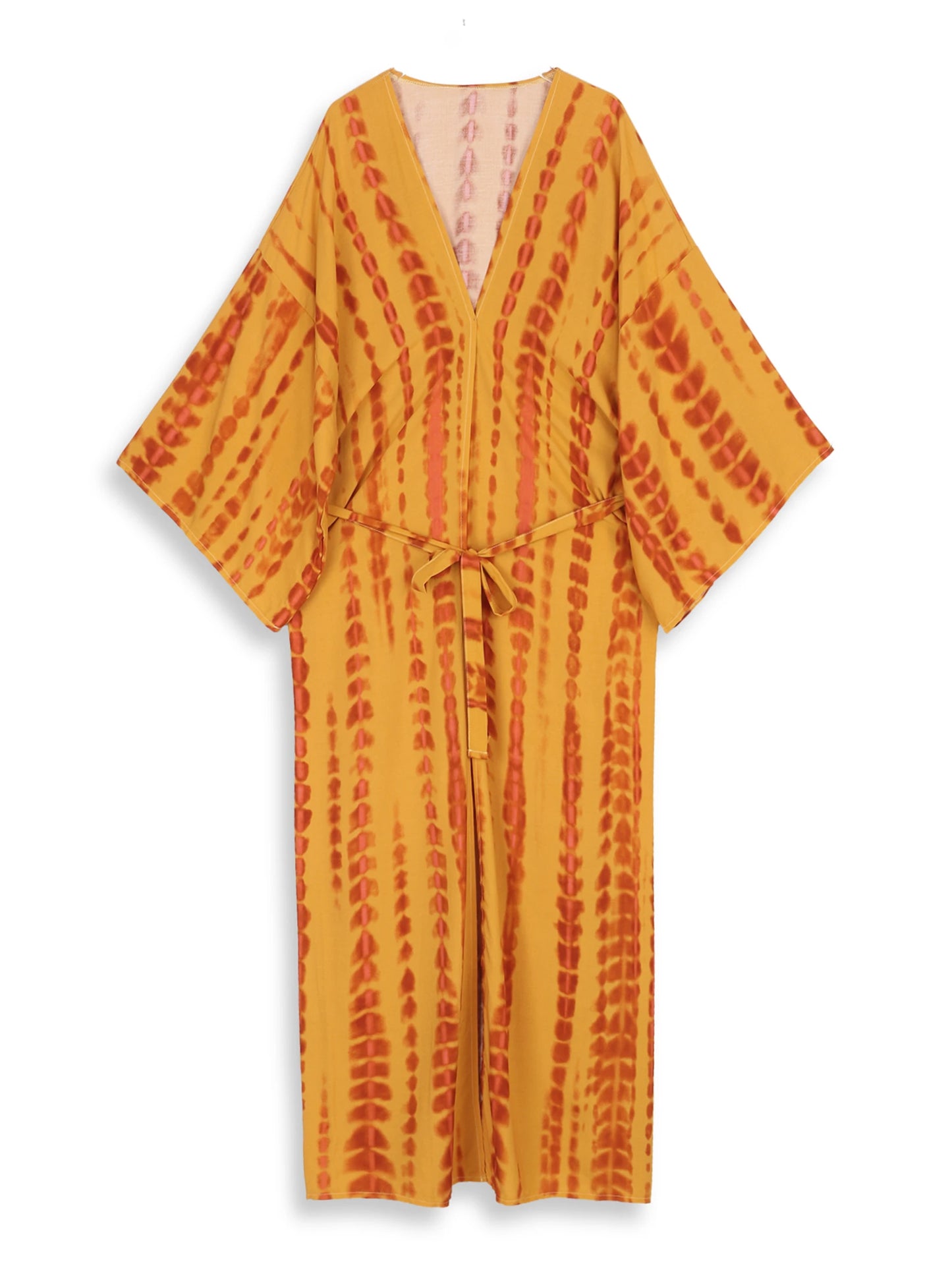 Boho Tie Dye Print Belted Kimono