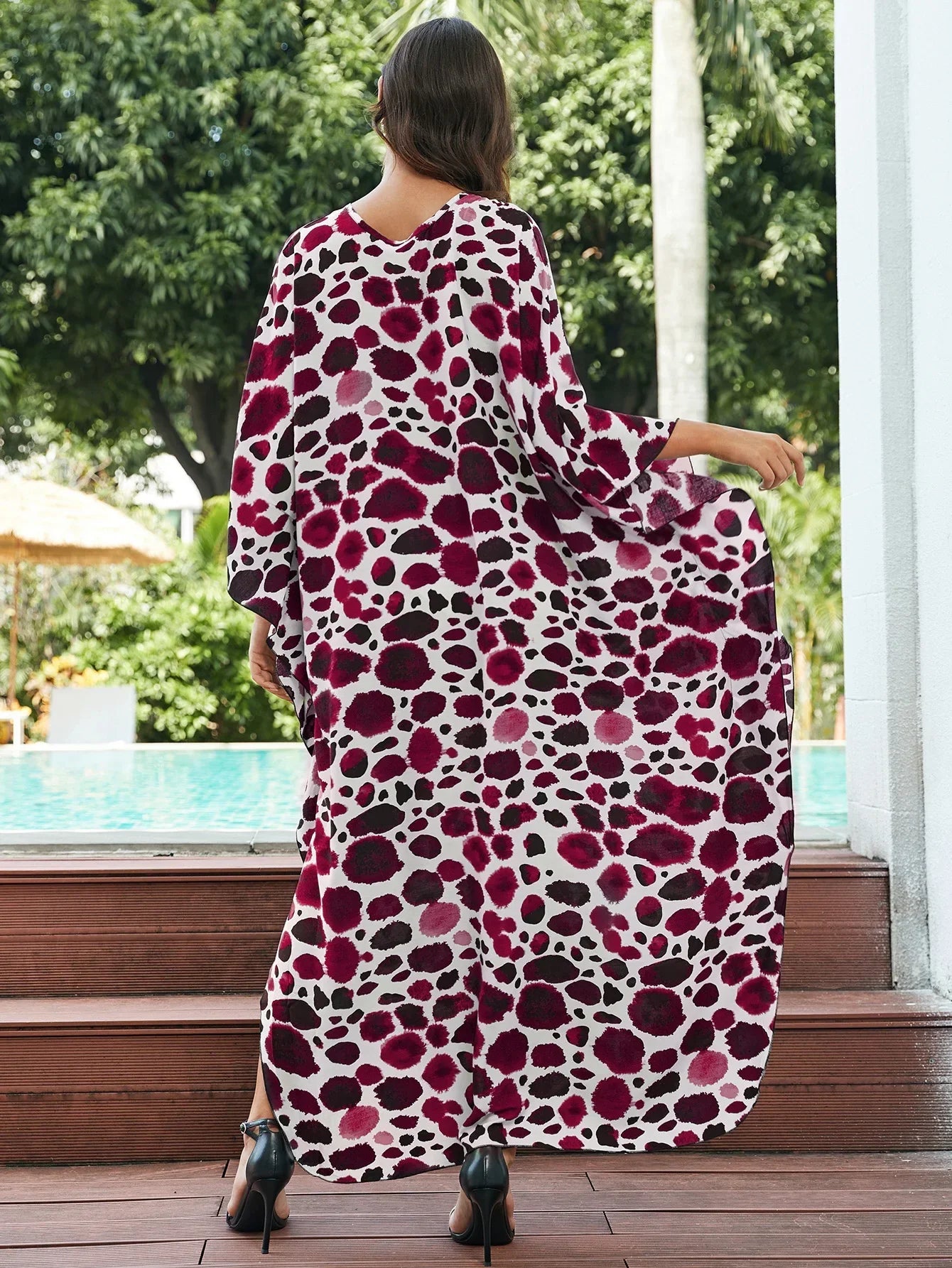 Bohemian Printed Multicolor V Neck Batwing Kaftan