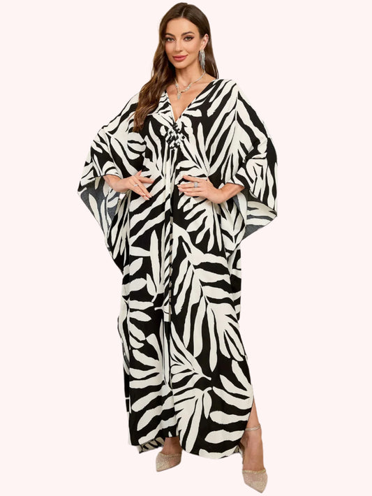 Beautiful Rayon Kaftan In Black And White
