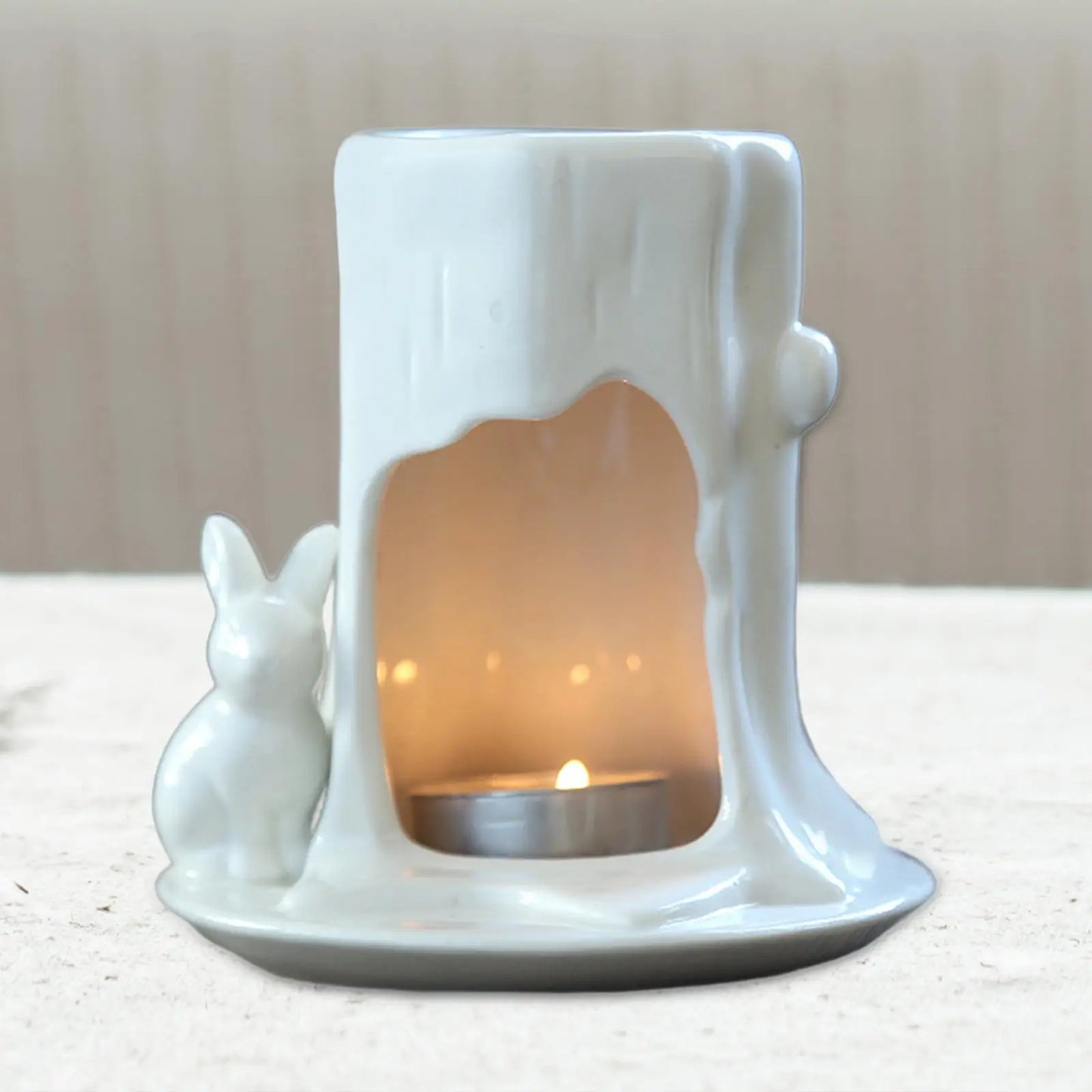 Essential Oil Burner Solid Color with Lovely Rabbit for Desktop Patio Porch