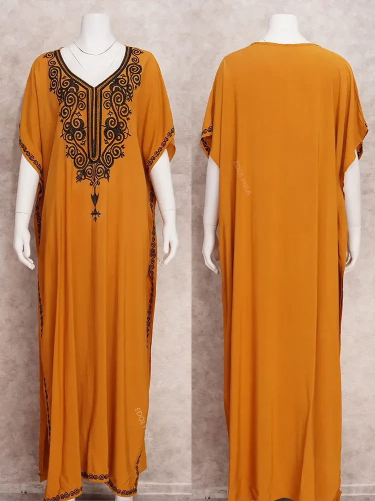 Yellow Embroidered Loose Kaftant