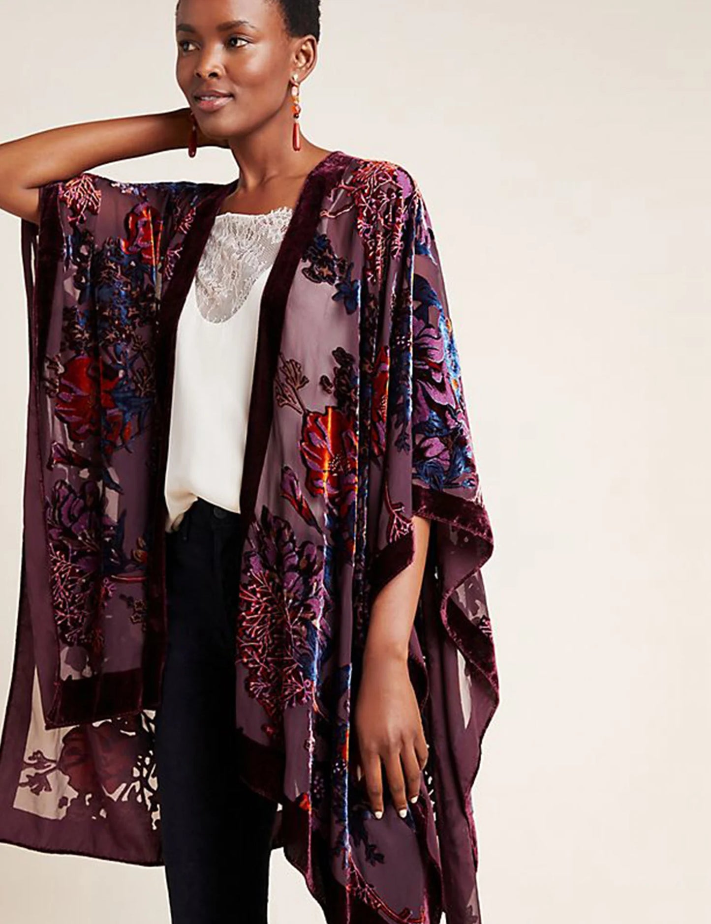 WeHello-Velvet Kimono for Women, Cardigan, Beach Cover Up without Tassel, Vacation Casual Shawl, Dropship, JYPF-34