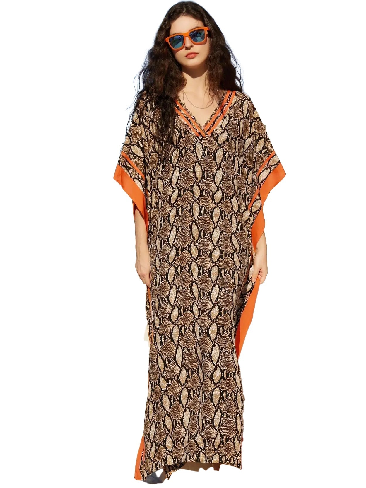 Bohemian Brown Snake Printed Kaftan