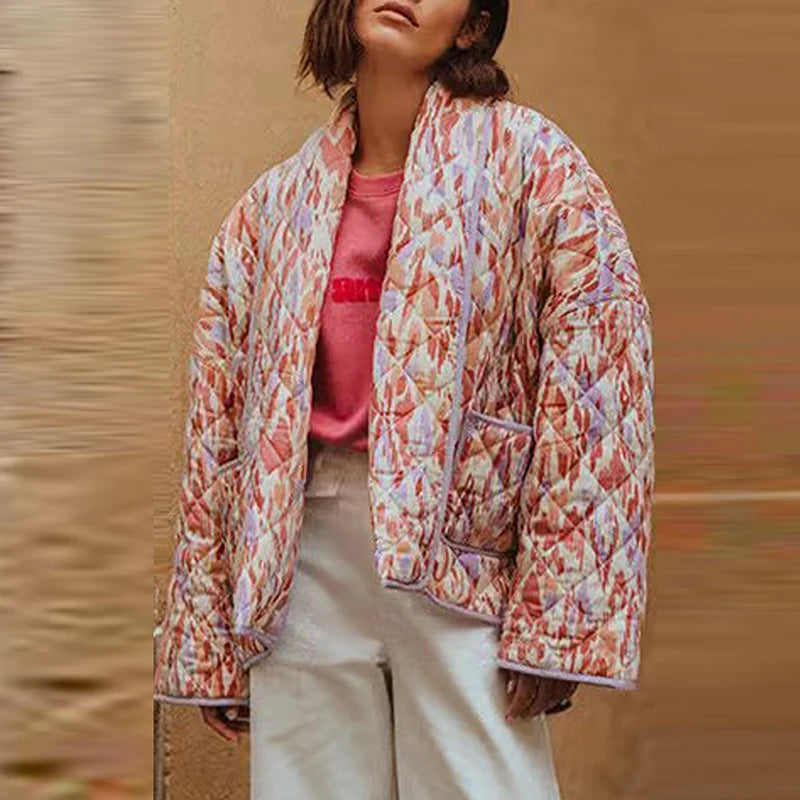 Autumn Winer Women Coat Geometric Print Casual Jacket