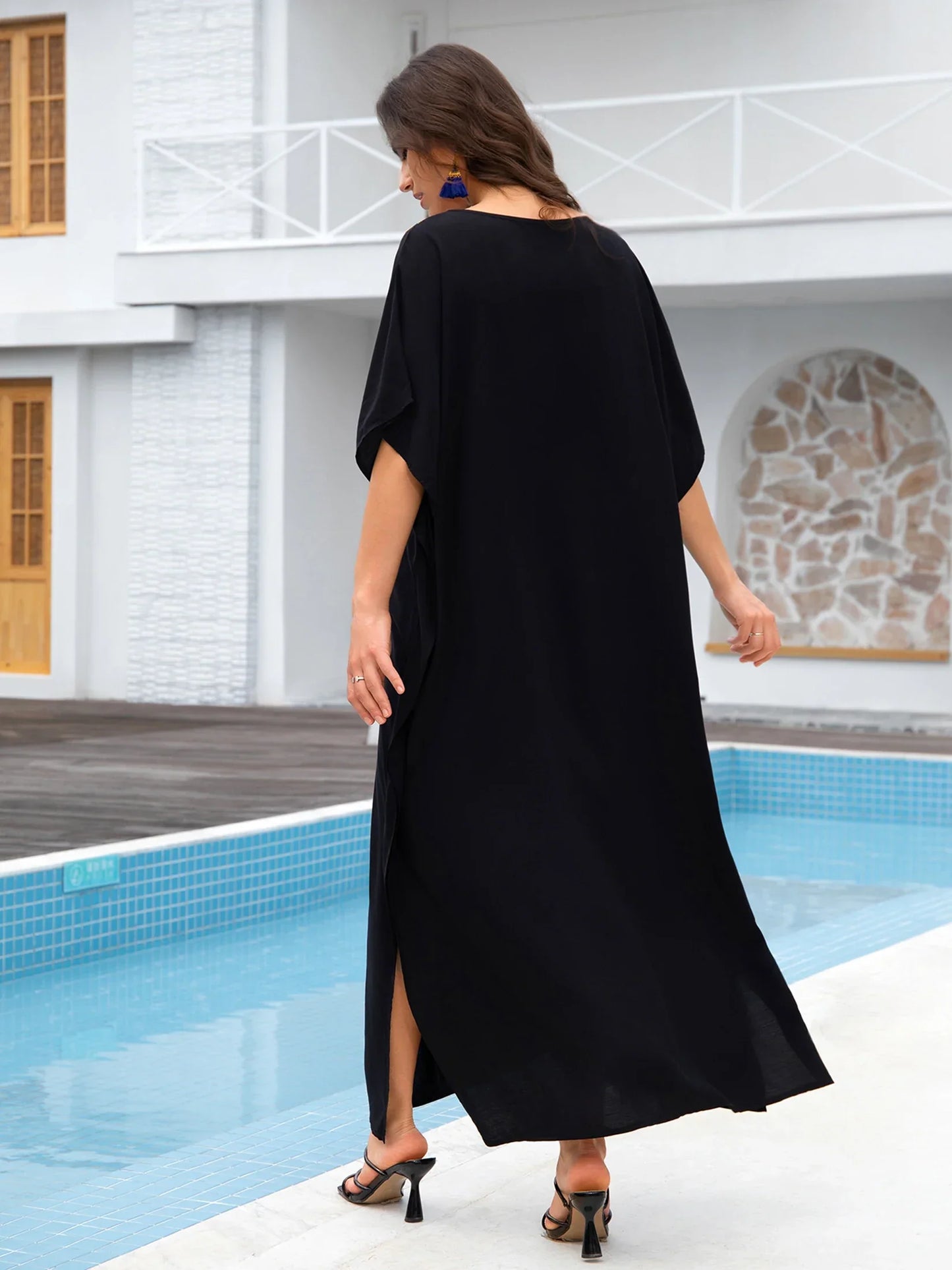 Butterfly Embroidery Print Batwing Sleeve Kaftan