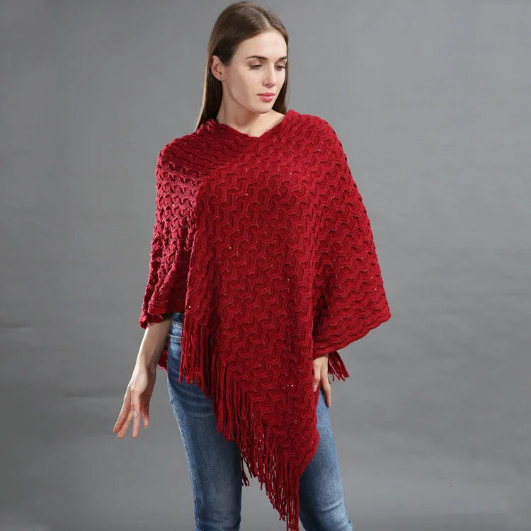 Solid Knitwear Pullover Fashion Street Poncho