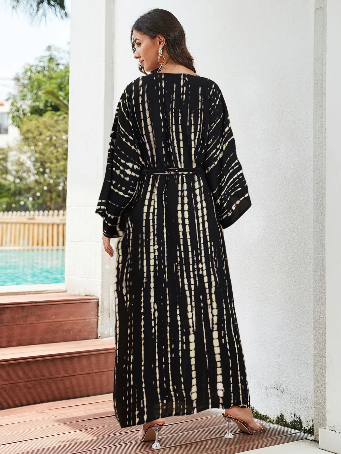 Bohemian Tie dye Striped Long Kimono