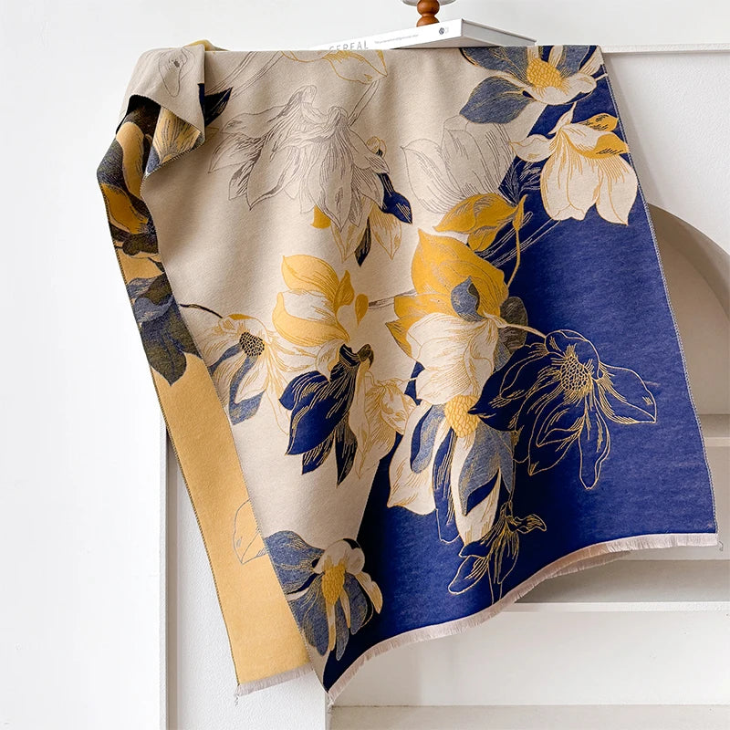 Elegant Lotus Design Women Winter Scarf