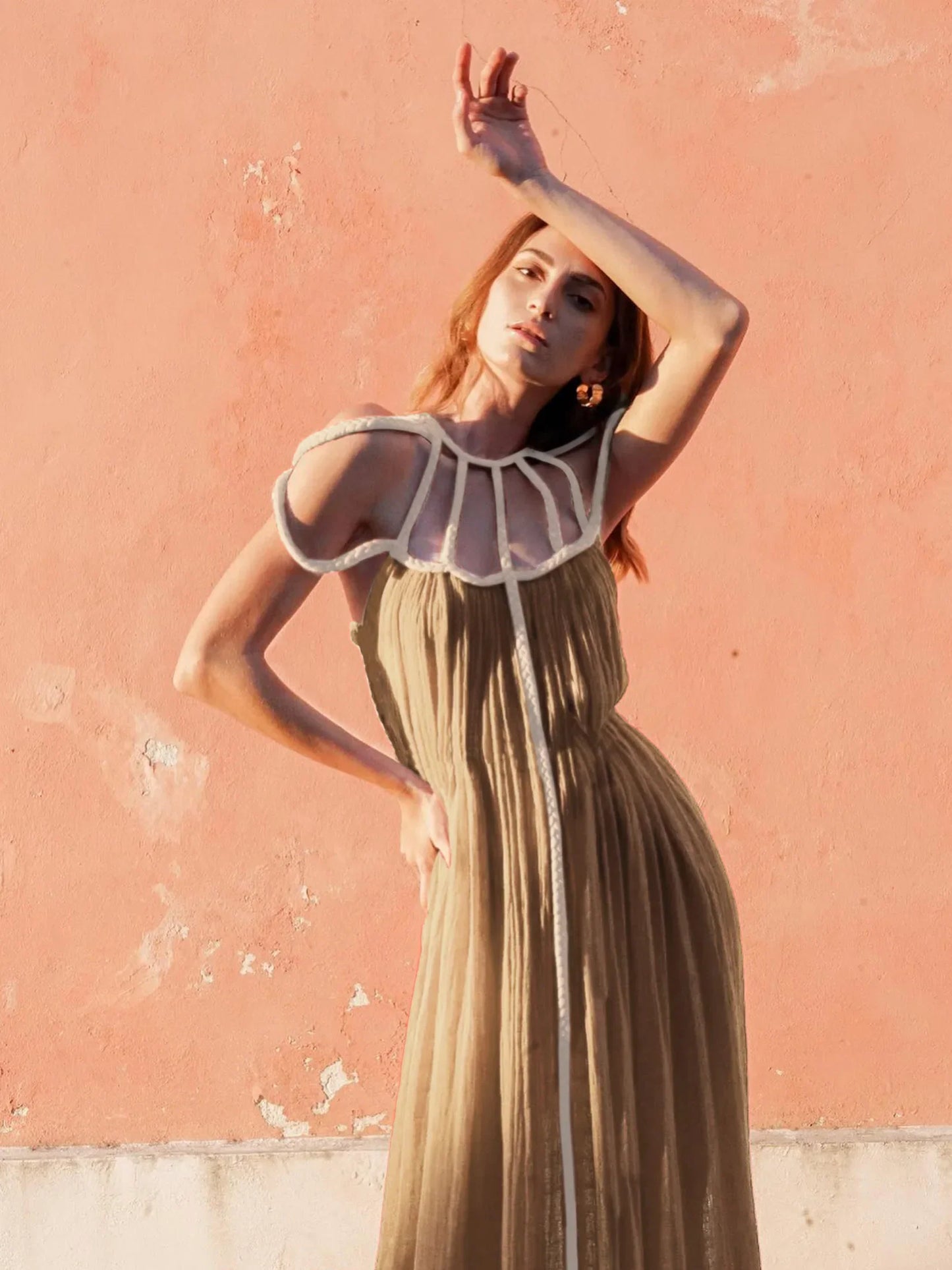 Elegant Women's Celebrity Temperament Sexy Knit Hanging Neck Rope Slim Beach Dress 2024 Summer Beachwear Maxi Dresses A2814