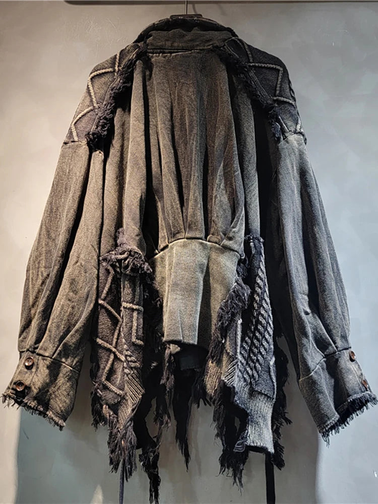 Women's Denim Coat Patchwork Knitted jacket