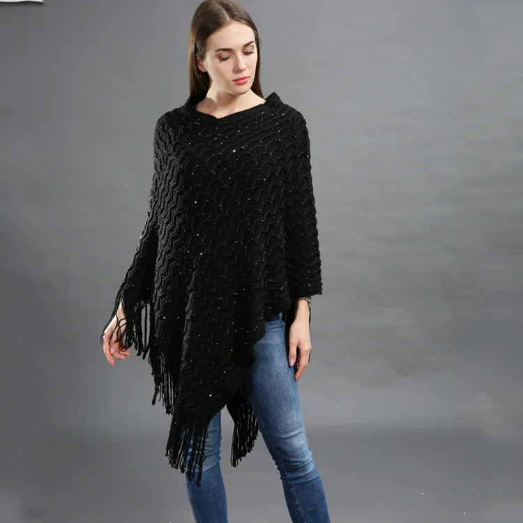 Solid Knitwear Pullover Fashion Street Poncho