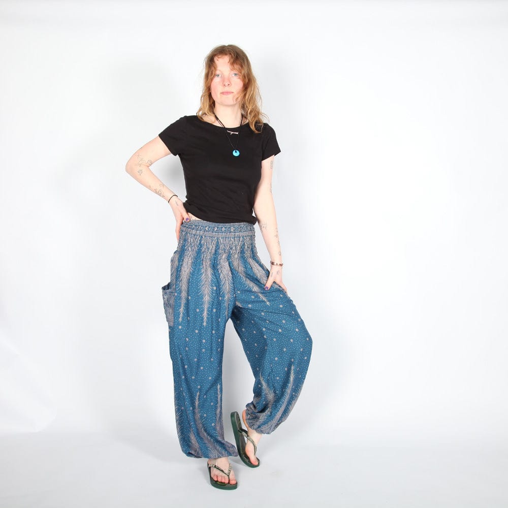 Feather Print Harem Pants