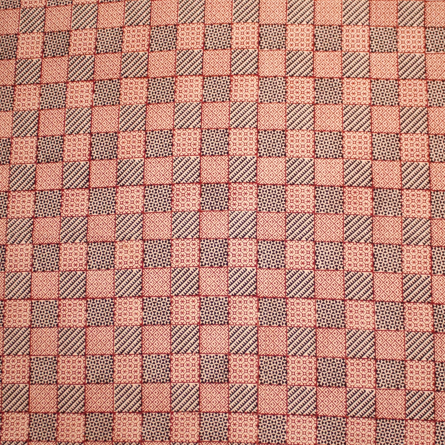 All Over Checks Mix Hand-block Print Table Cloth - White Red