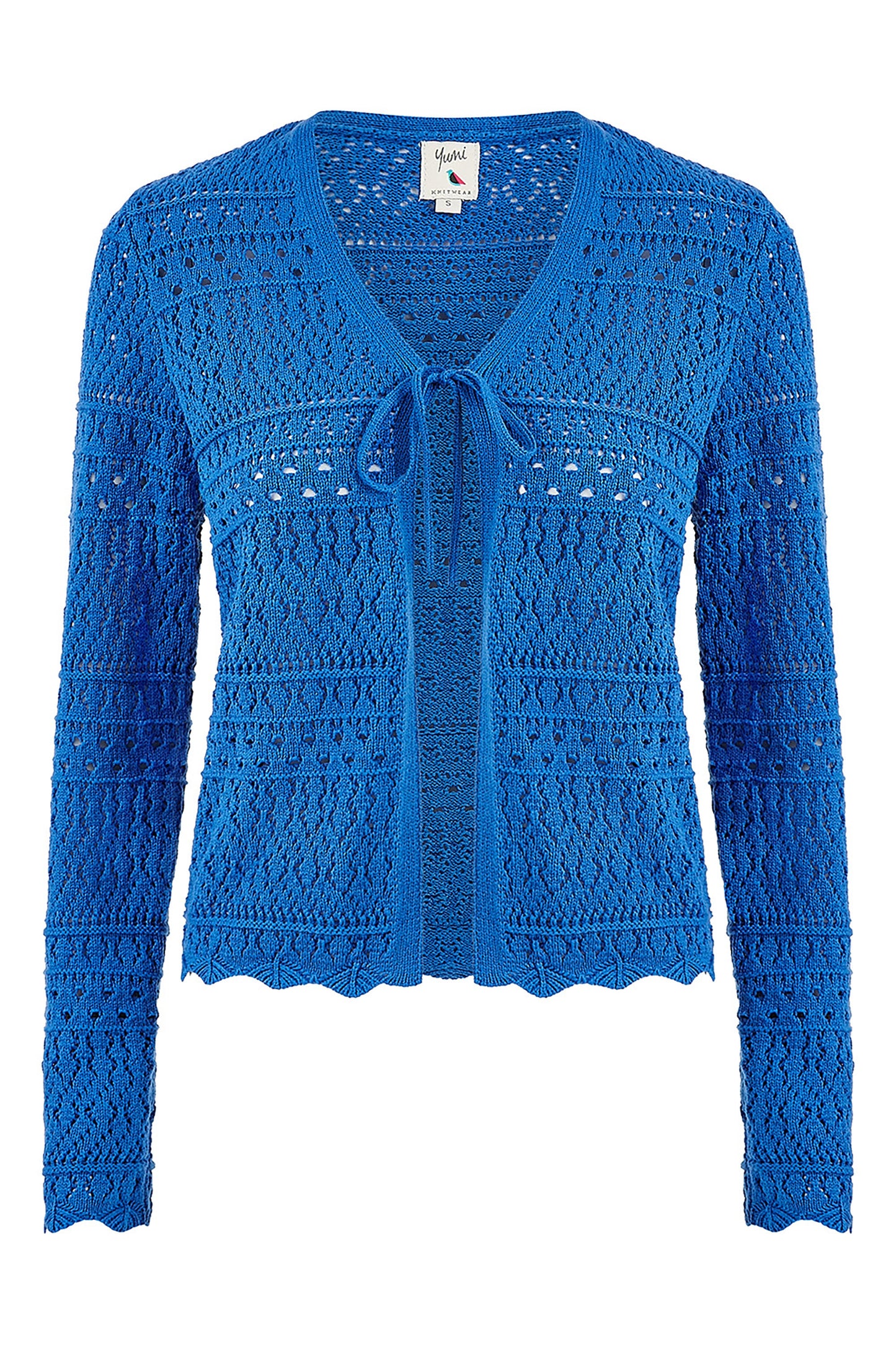 Yumi Blue Crochet Tie Front Cardigan