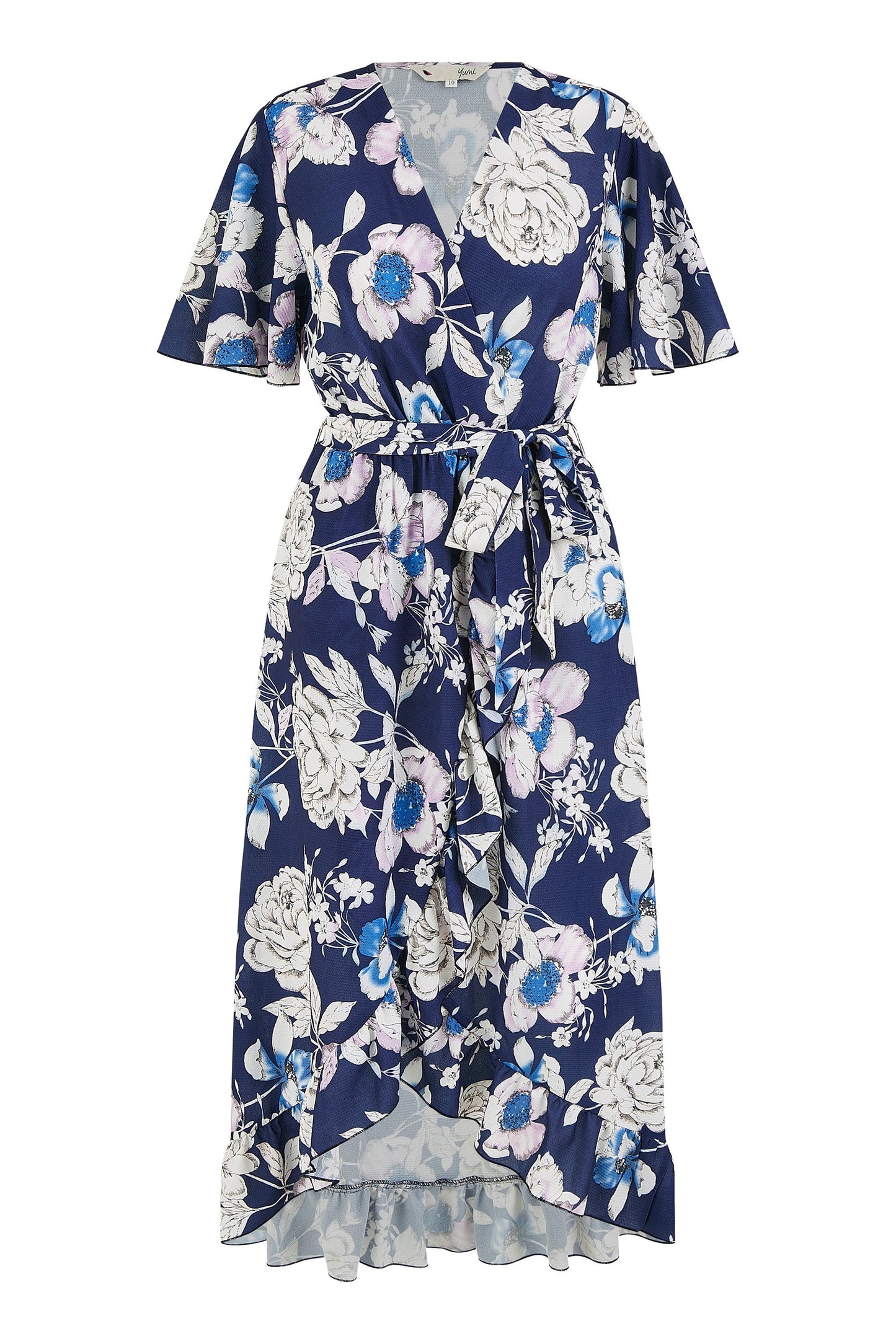 Yumi Navy Floral Midi Wrap Dress