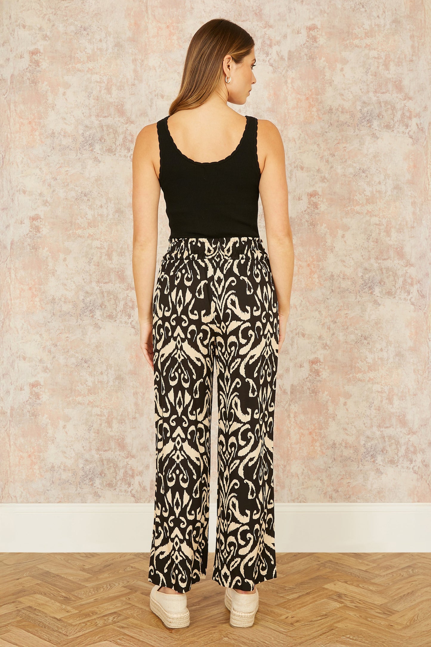 Yumi Black Ikat Print Relaxed Fit Trousers