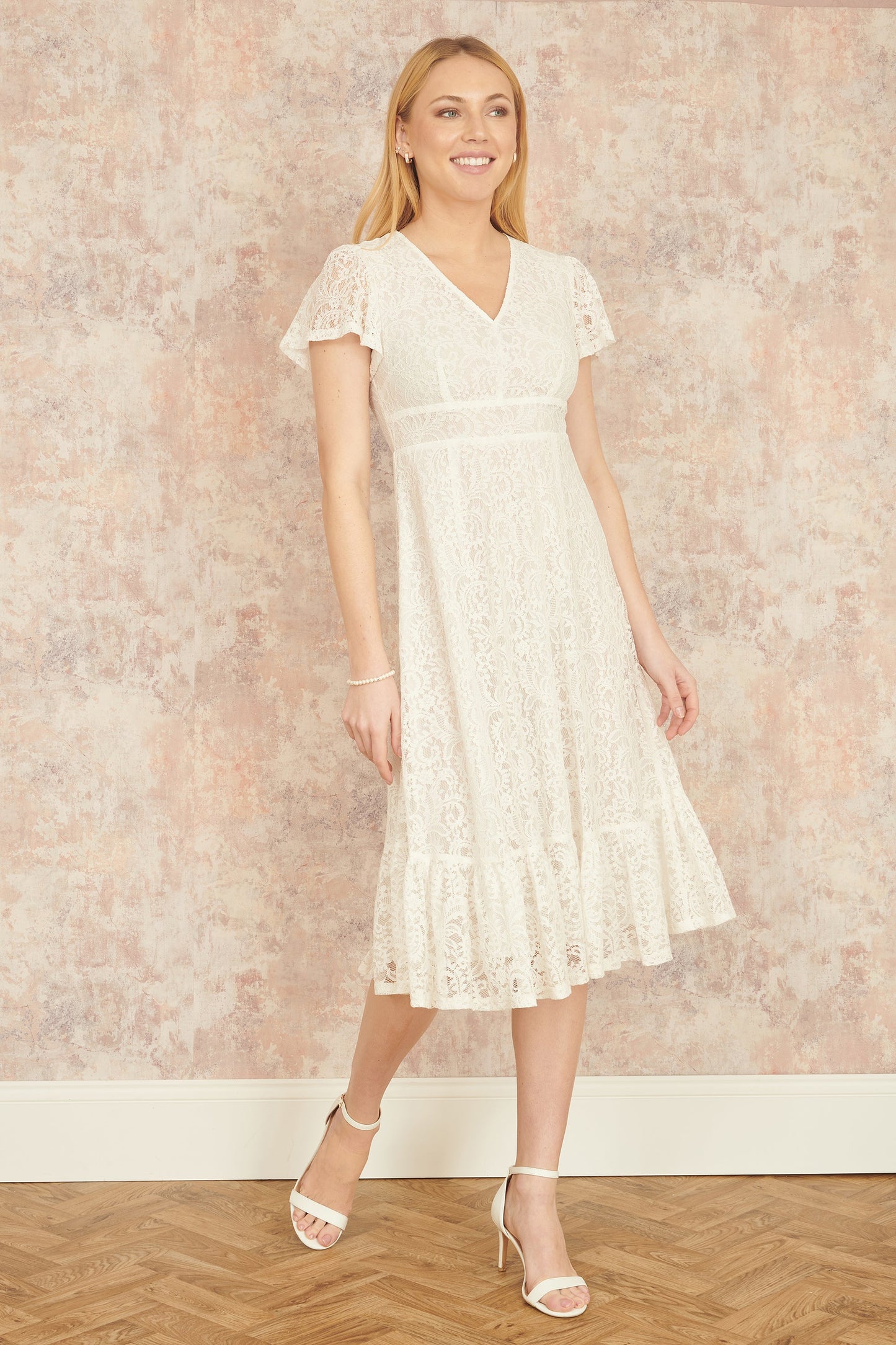 Yumi White Lace Midi Skater Dress