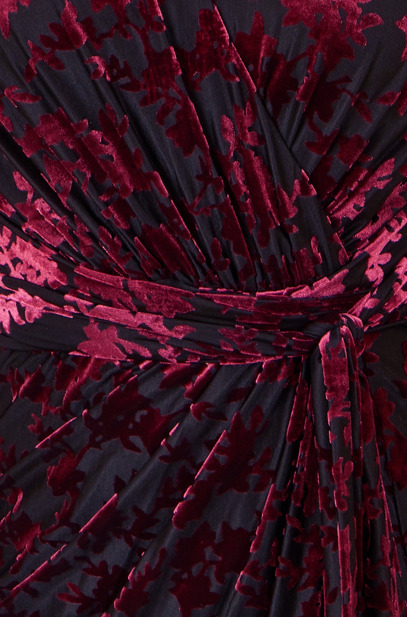 Yumi Burgundy Velour Stretch Midi Dress With Long Sleeves