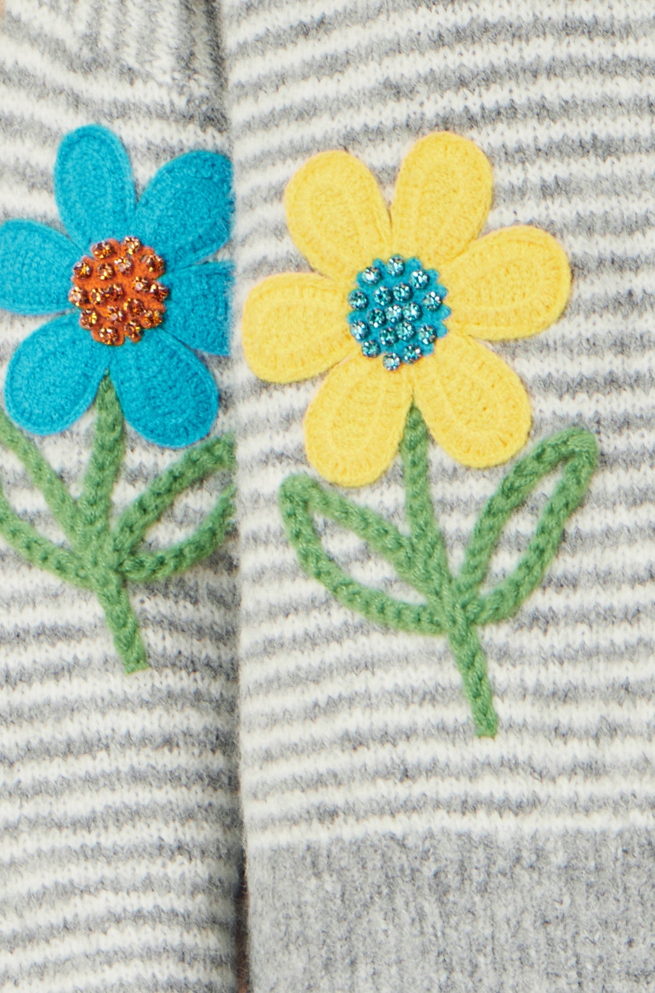 Yumi Grey Striped Relaxed Fit Jumper With Flowers