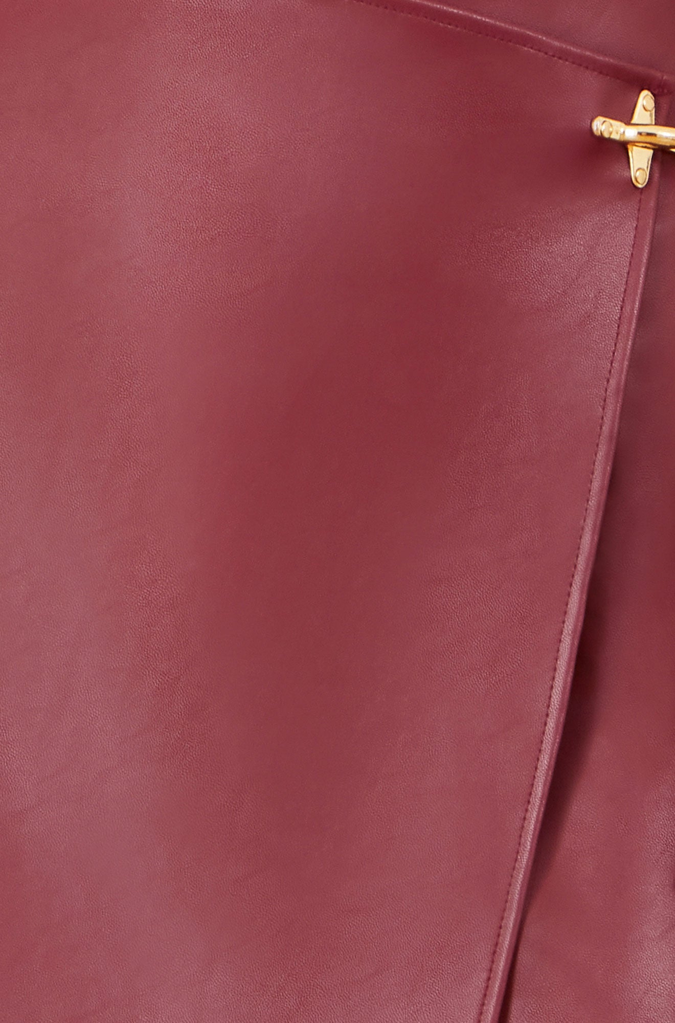 Yumi Burgundy Faux Leather Wrap Mini Skirt
