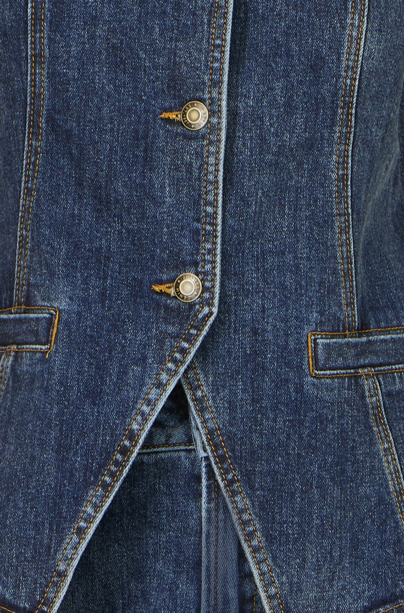 Yumi Blue Stretch Long Denim Waistcoat