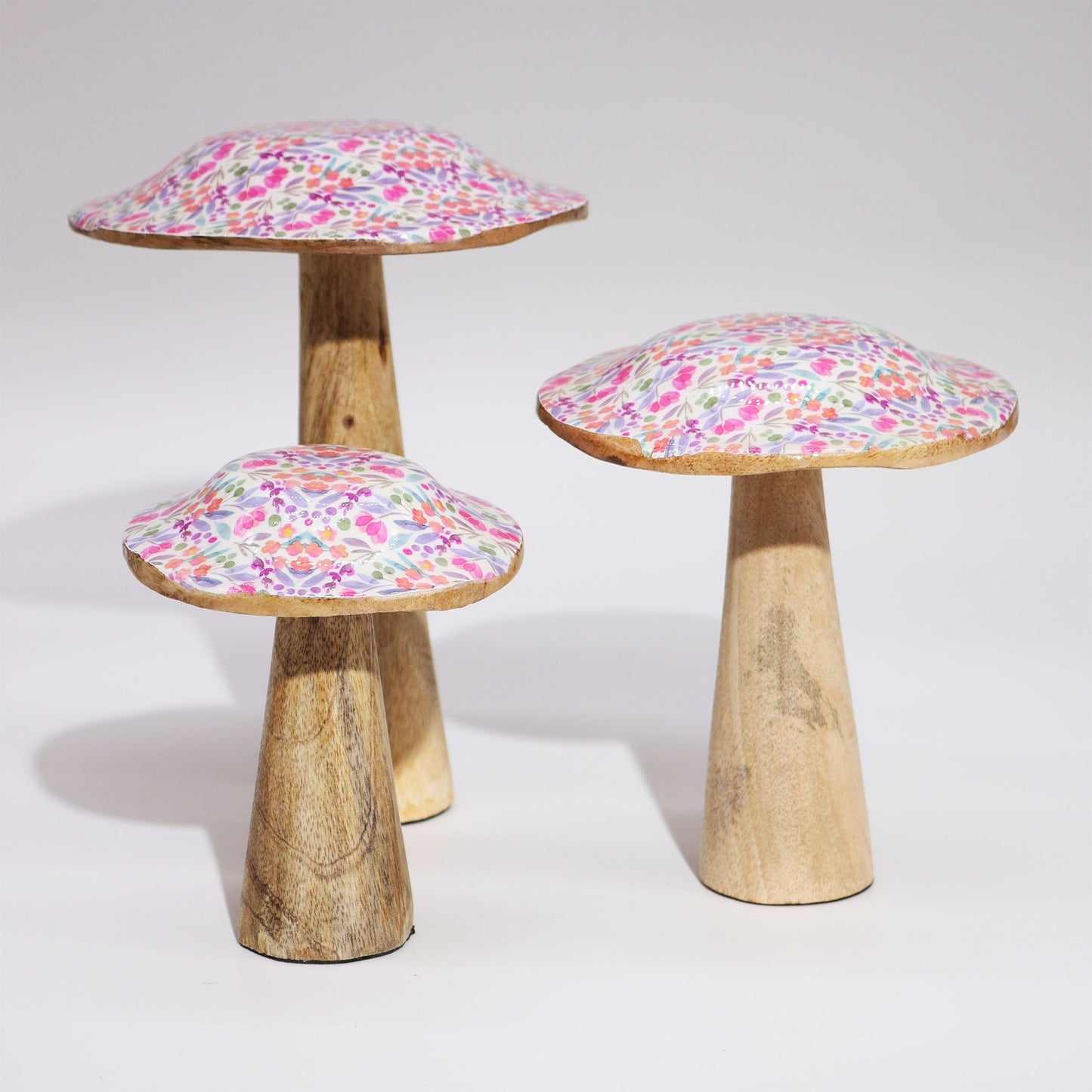Small Wooden Mushroom - Pretty Floral