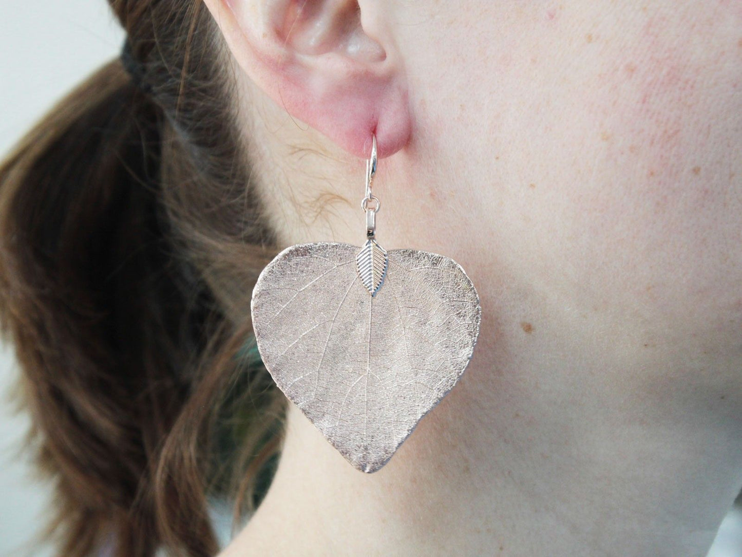 Necklace & Earring Set - Heart Leaf - Silver