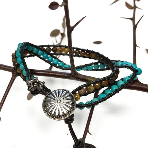 Double Wrap Bracelet - 50/50 - Turquoise & Tiger Eye