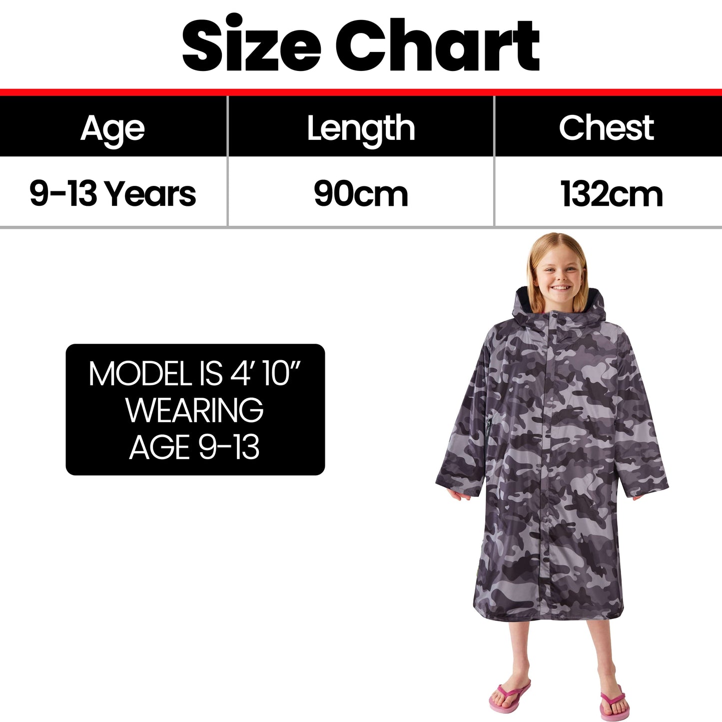 Changing Robe Kids Unisex Hooded Coat Camo/Black Windproof Waterproof Quick Dry for Beach Surfing Swimming by Heatwave Thermalwear