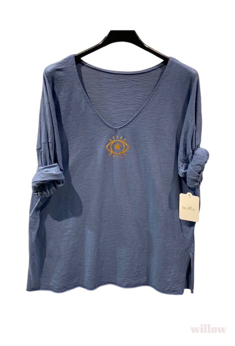 Plain cotton top with long sleeves eye logo: Khaki