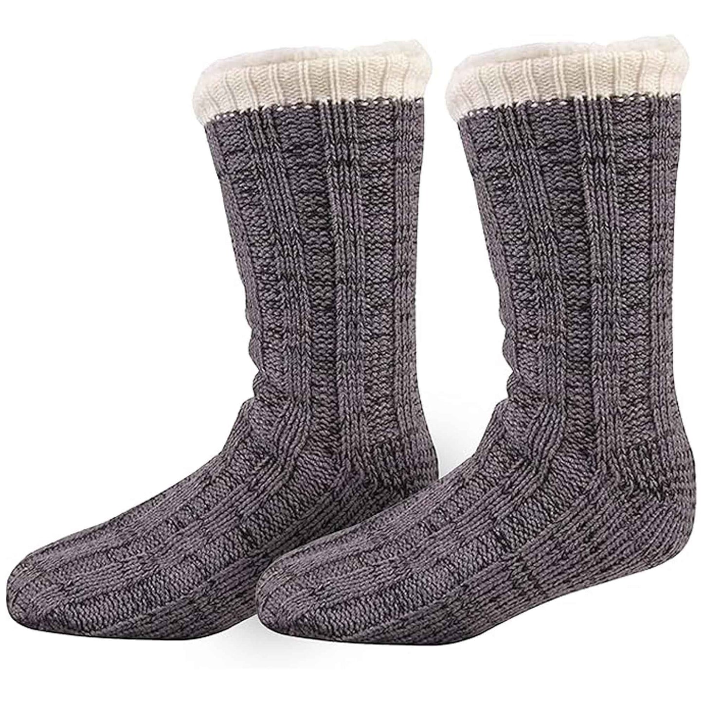 Extra Warm Men's Thermal Chunky Slipper Socks with Non Slip Grips Sherpa Fleece Lining Ideal for Home Lounging and Cold Weather UK 6-11 EU 39-46 Black Grey by Sock Stack