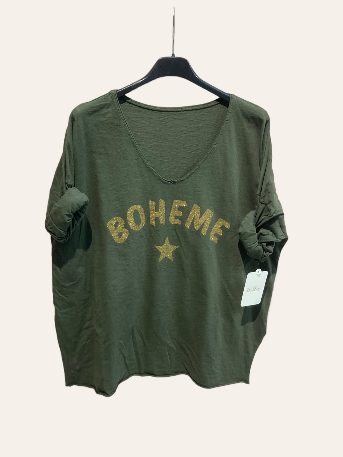 “Boheme” and Étoile cotton top: BOTTLE GREEN