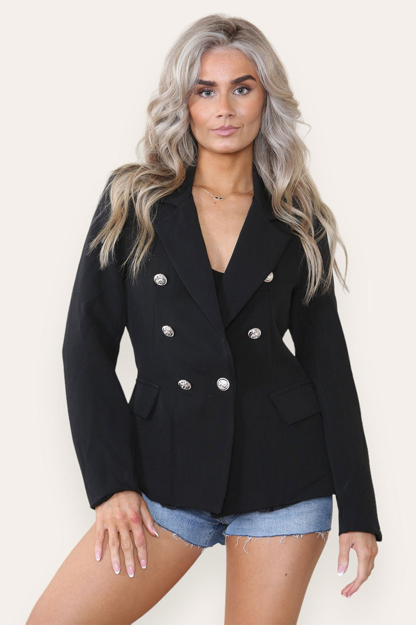 Fitted Linned Double Gold Button Collared Blazer Jacket