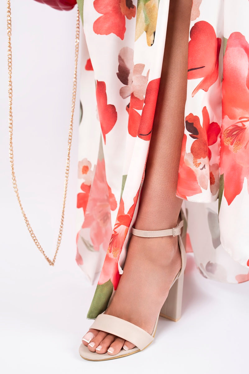 Double Strap Block Heels with Ankle Buckle Fastening