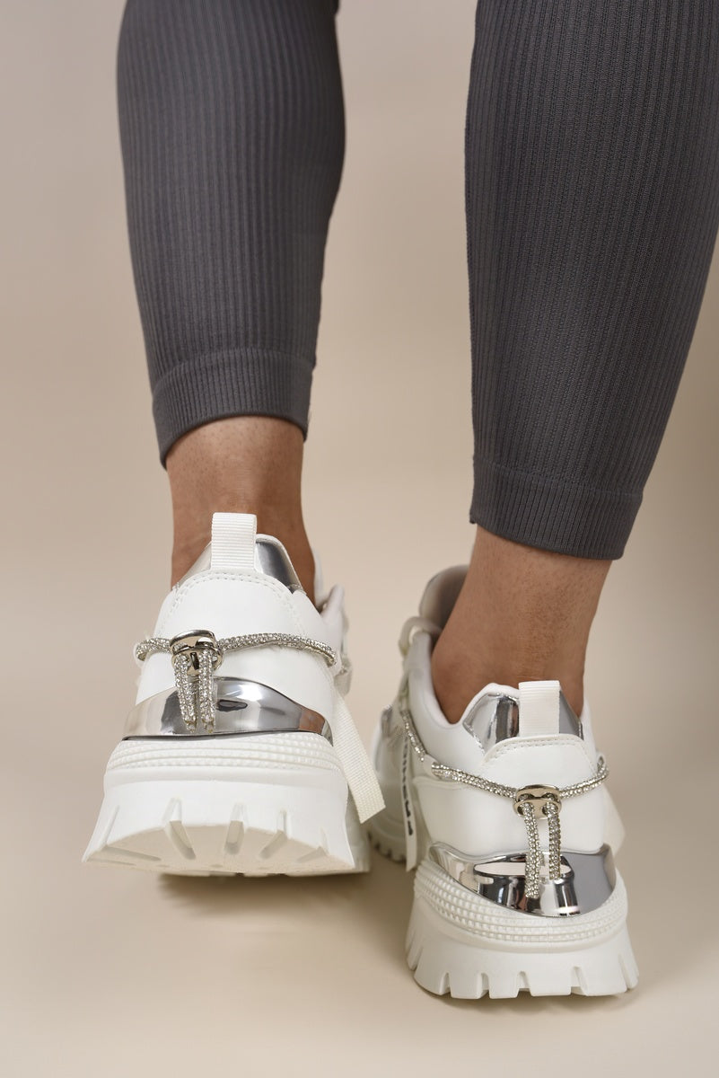 Chunky Glitter Trim Lace Up Trainers