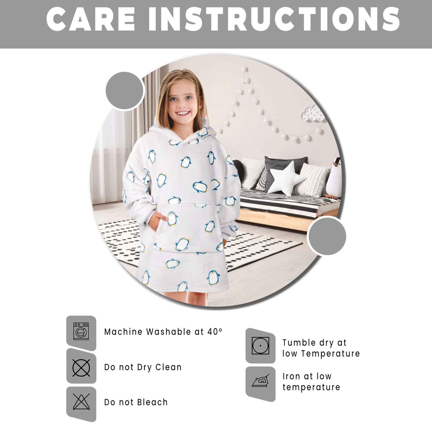 Kids Cozy Oversized Hooded Penguin Blanket Plush Flannel Fleece Hoodie with Sherpa Lining Ages 8-15 Warm Comfortable Durable Loungewear Gift by Daisy Dreamer