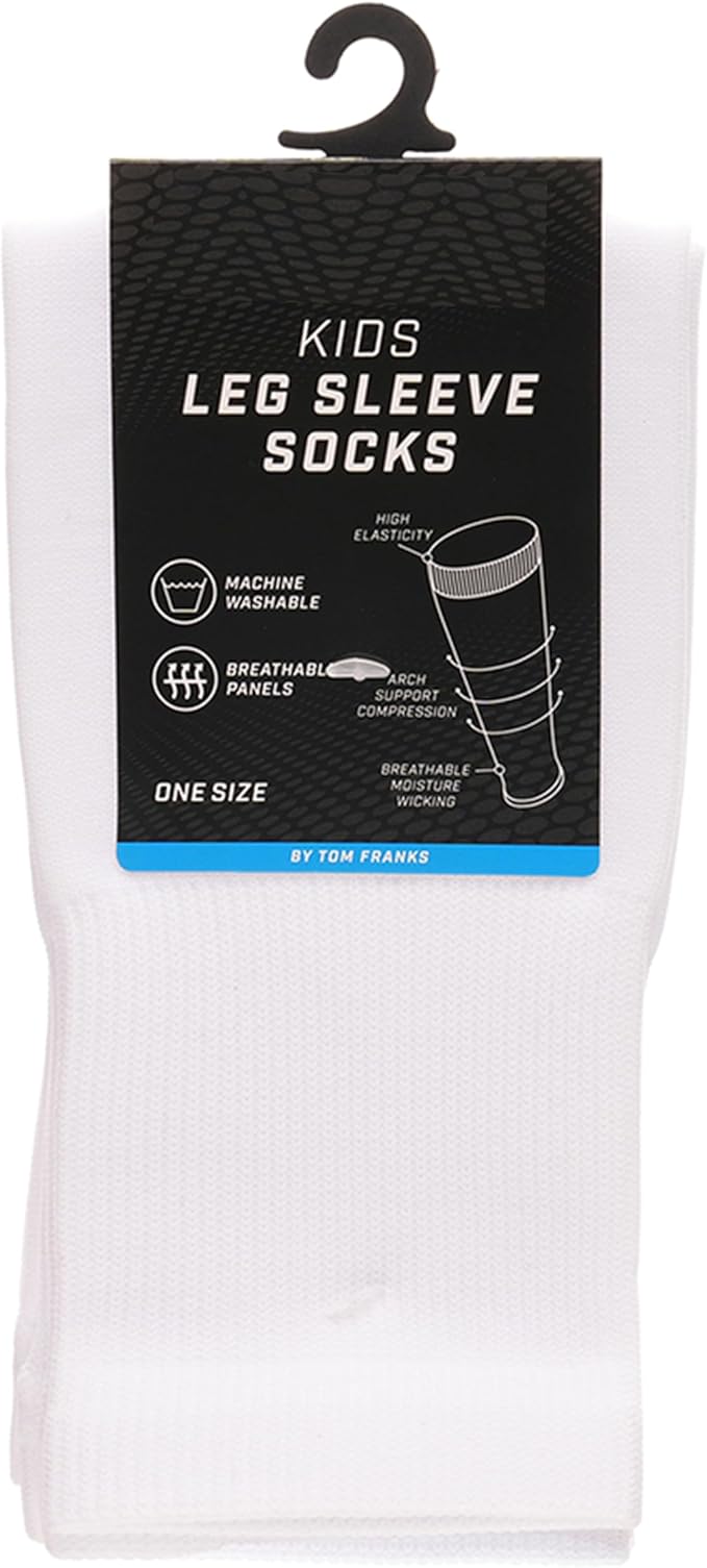 Kids Leg Sleeve Socks White Fits Over Calf Shin Pads Compression Sleeves for Football Training Running by Sock Stack
