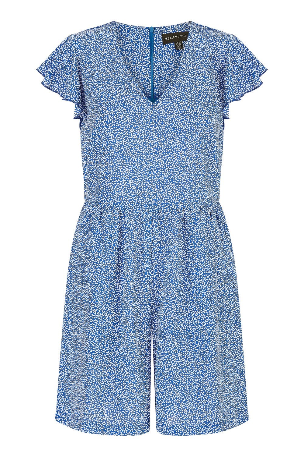 Mela Blue Ditsy Print V Neck Playsuit