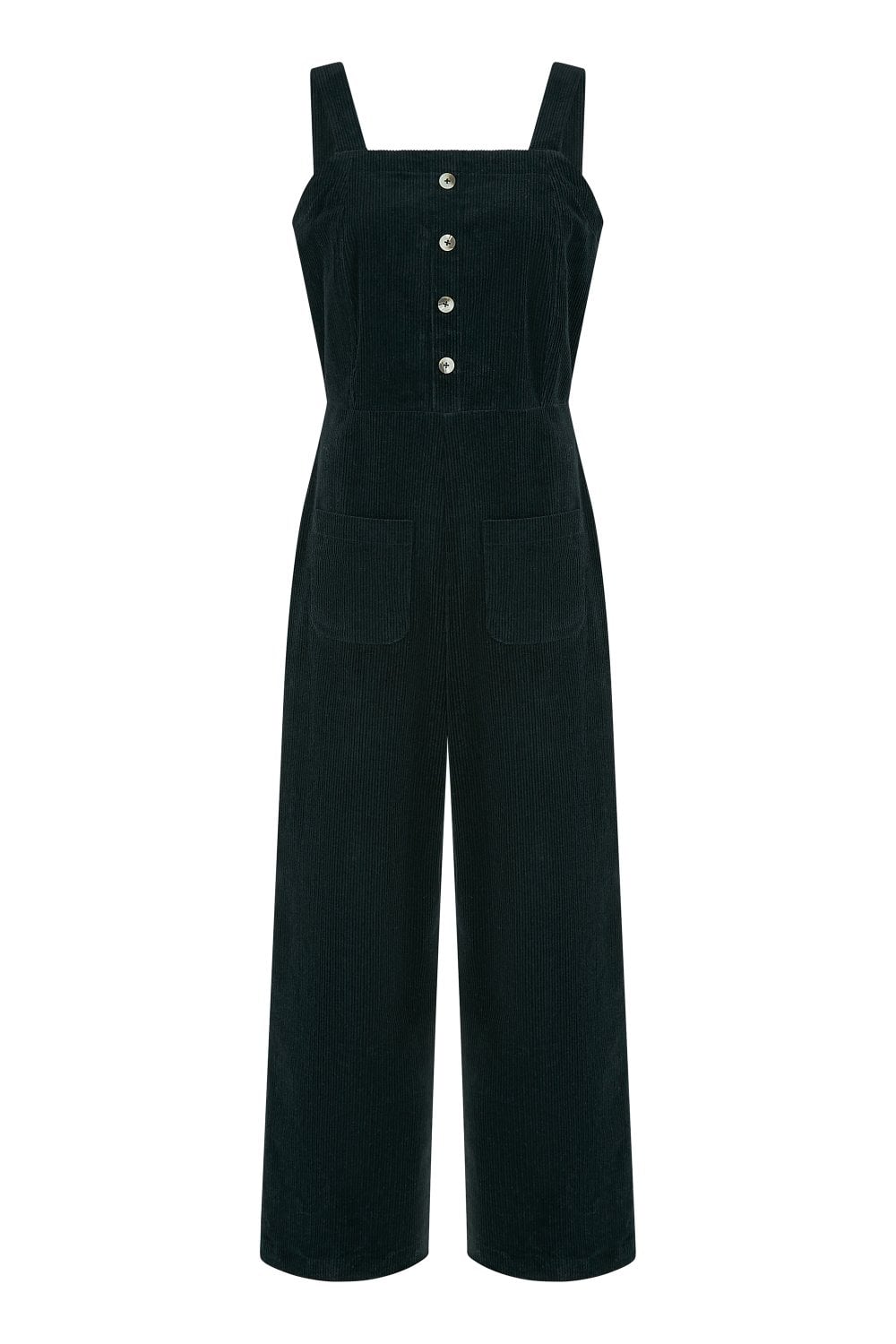 Yumi Black Cord Stretch Dungaree Style Jumpsuit