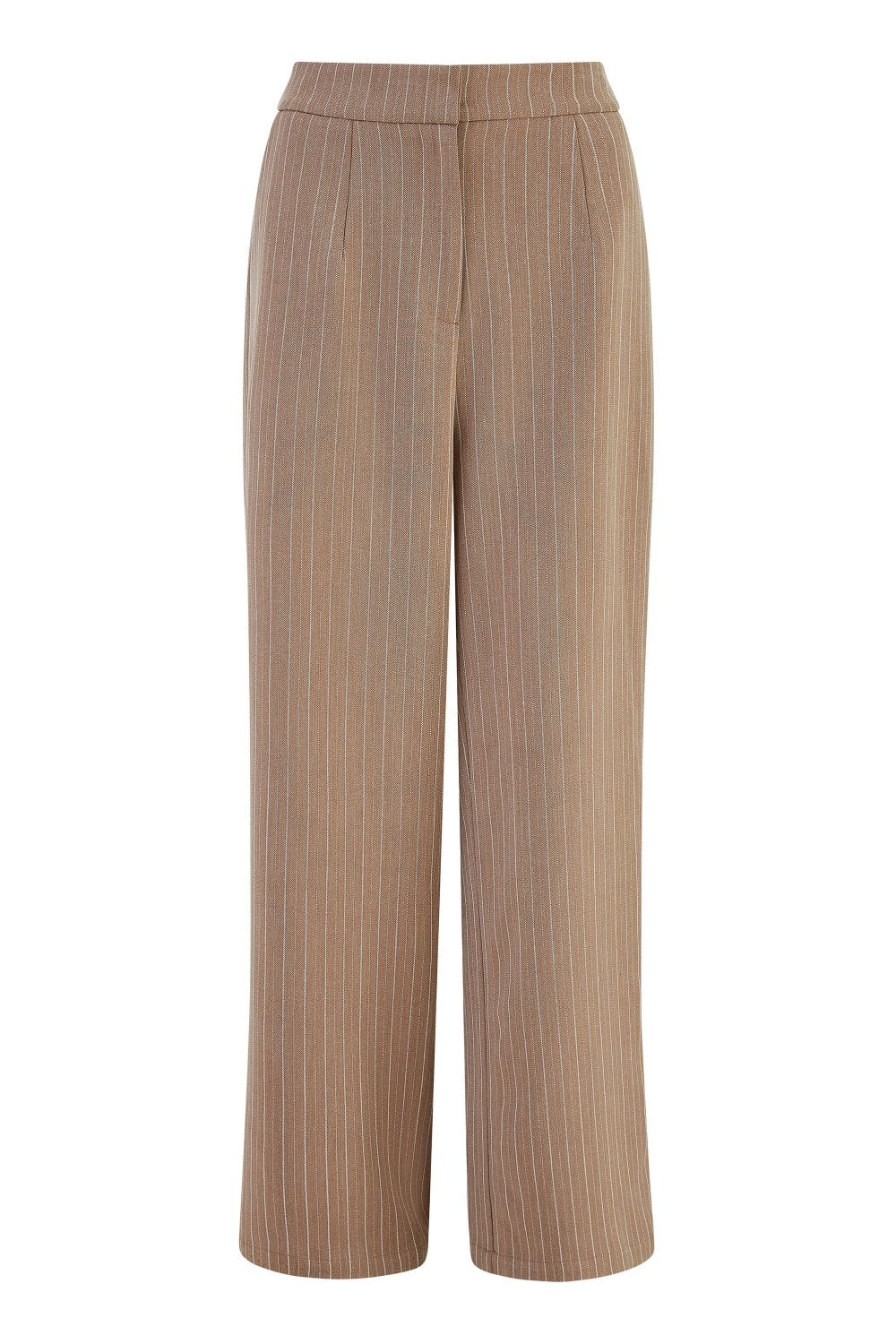 Yumi Brown Pinstripe Sustainable Cotton And Ramie Wide Leg Trousers